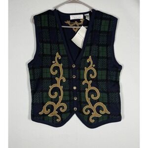 NWT Portraits by Northern Isles Vest Women's Large Blue Hand Embroidered Sweater